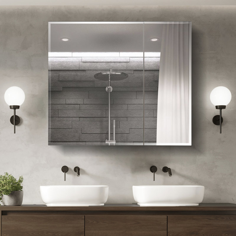 Latitude Run® Recessed or Surface Mount Frameless 2 Doors Medicine